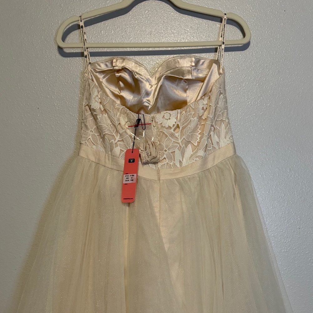 Chi Chi London Beautiful Blush Pink Lace Detail and Tulle Tea Length Dress - Picture 7 of 7